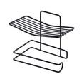 Iron black coated self-adhesive wall-mounted tissue holder, showcasing its sleek design and installation method